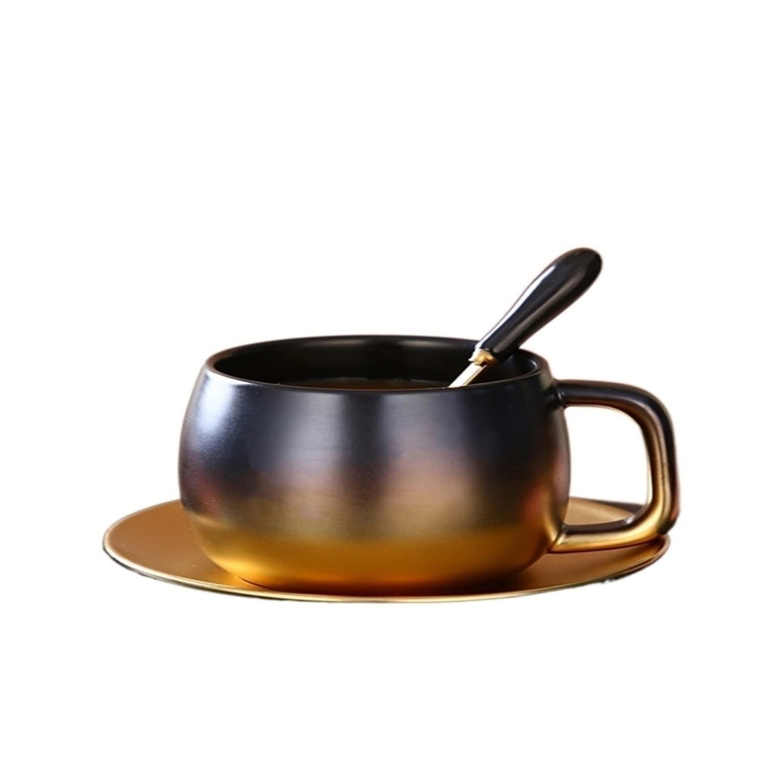 Ceramiczny zestaw kubków do kawy ze spodkiem i łyżką, kreatywny matowy design, pojemność 280 ml, idealny dla rodziny i przyjaciół