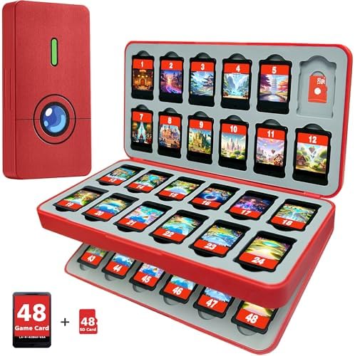 FUNLAB Switch Game Case Compatible with Nintendo 2, Switch Games & Micro SD Cards, Switch Game Holder Cartridge Case with 48 Game Card Storage - Red