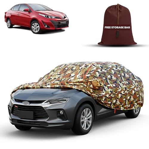 Image of MORNYRAY Car Cover for Toyota Yaris | Fully Waterproof Car Body Cover | with Mirror & Antenna Pocket | Dustproof, Windproof & Anti-Scratch Lining, Camouflage
