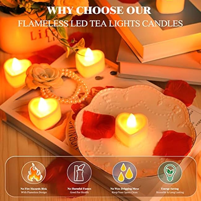 VIPbuy 7000 Pieces Artificial Rose Petals with 72 Pcs Flameless LED Candles Battery Operated Led Tea Lights Candles Romantic Decoration Set