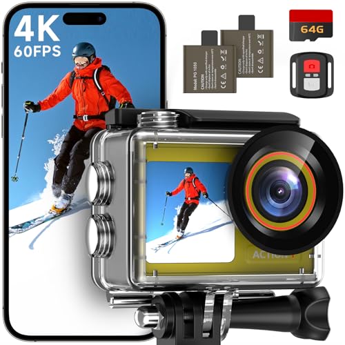 ODDV 4K60FPS 30MP Action Camera with Front LCD and Touch Rear Screens, Underwater Camera with 64GB Memory Card, 132FT Waterproof Camera, EIS, 5X Zoom, WiFi Remote Control (Brown)