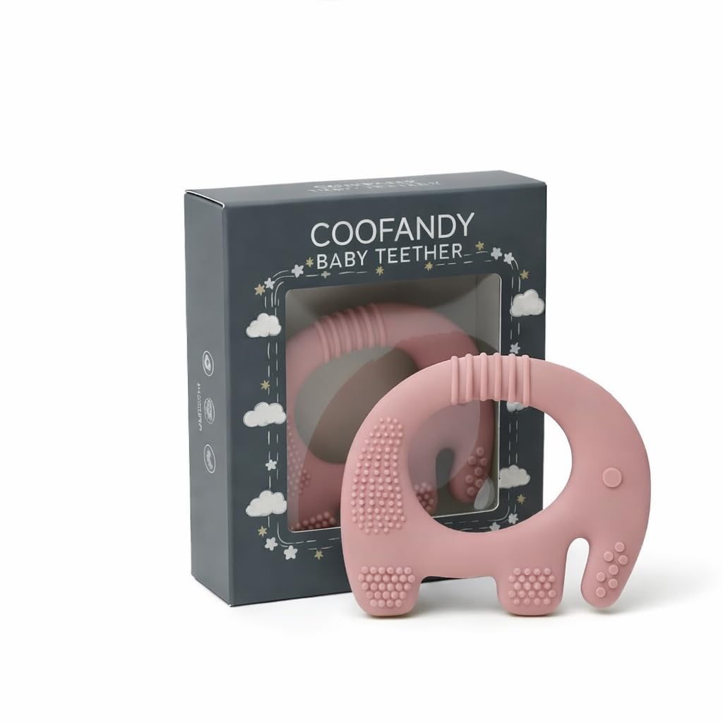 COOFANDY Baby Elefun Teething Toy for Newborns | 5X Pain Relief Zero-Delay Silicone Baby Teether | BPA-Free Food Grade Soft Teething Toy Pink (0–3 Months,Pack ok 1)-image-5