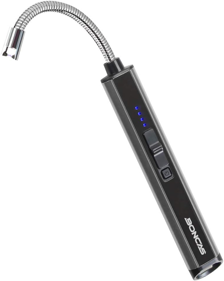 Boncas Candle Lighter USB Plasma Lighter Rechargeable Windproof Arc Lighter Long Flexible Neck for Household Camping Fireworks BBQ Olive Gray