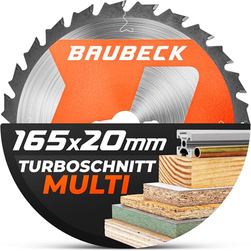 BAUBECK Sägeblatt 165x20 +16mm Adapter, 24Z, 1.5mm Schnitt in Holz & Alu, Akku 18v kompatibel mit M. SP6000/J, DHS680, Bosch GKT 55 / GCE S/GKS 18 V, Kreissägeblatt 165x20, Sägeblatt 165x16