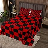 Homemissing ABC-Nummer Tagesdecke 240x260cm Schecked Alphabet Steppdecke Rot Schwarz Plaid Wohndecke 26 Englische Buchstaben Doppelbett Gesteppt Bettüberwurf