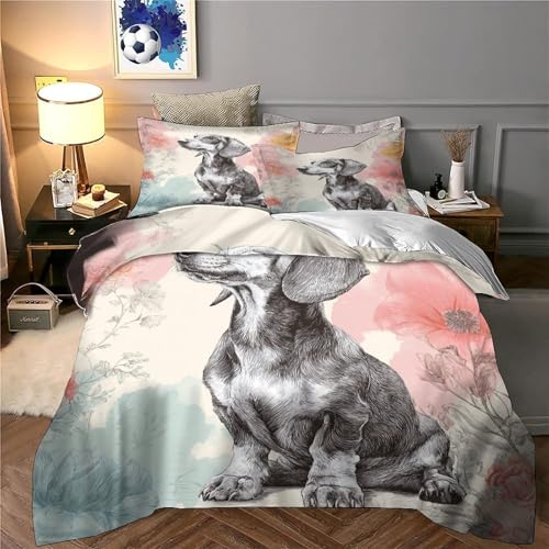 Housse de couette teckel 200x200 parure de lit 3d microfibre