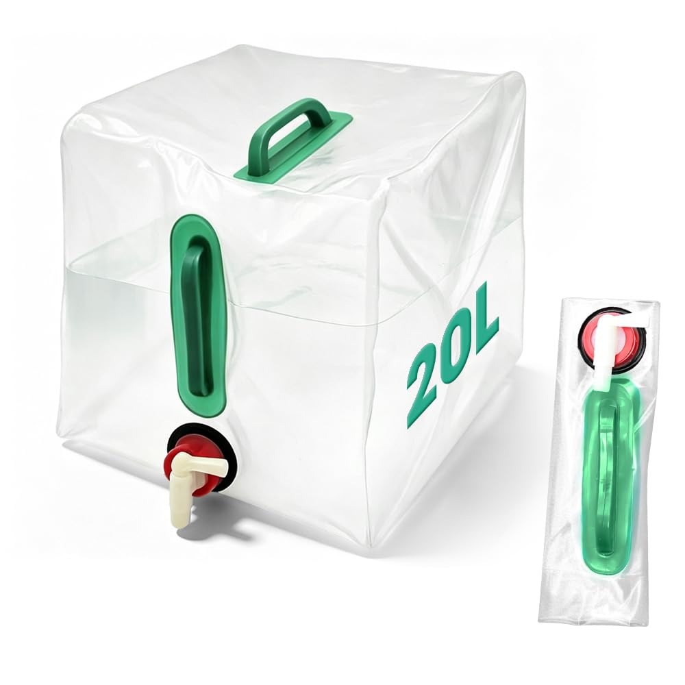 Bidon en Plastique 20L avec Robinet, Jerrican Alimentaire sans BPA Pliable pour Camping et Randonnée