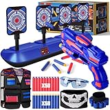 Kids Digital Shooting Target with Tactical Vest Fit for Nerf Blaster Guns, Electric Scoring Auto Reset Shooting Game Toys Gift for Boys Girls Christmas 5 6 7 8 9 10 Years Old Kids