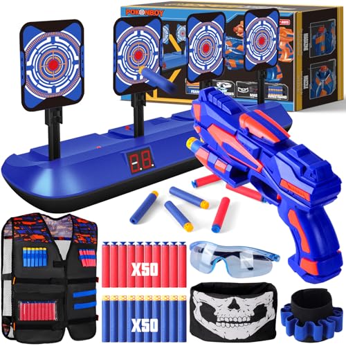 Kids Digital Shooting Target with Tactical Vest Fit for Nerf Blaster Guns, Electric Scoring Auto Reset Shooting Game Toys Gift for Boys Girls Christmas 5 6 7 8 9 10 Years Old Kids