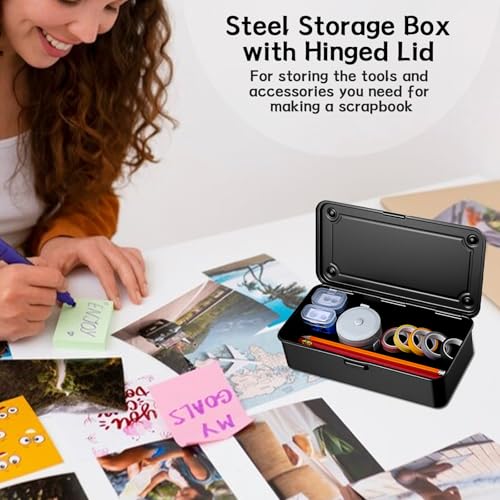 Image of 2 Pack Steel Storage Box with Hinged Lid, Metal Container for Scrapbook Stamps, Rectangular Empty Hinged Metal Tool Box, Storage Organizer for Pegs, Pens, Stationary (7.9 X 4 X 2 Inch)