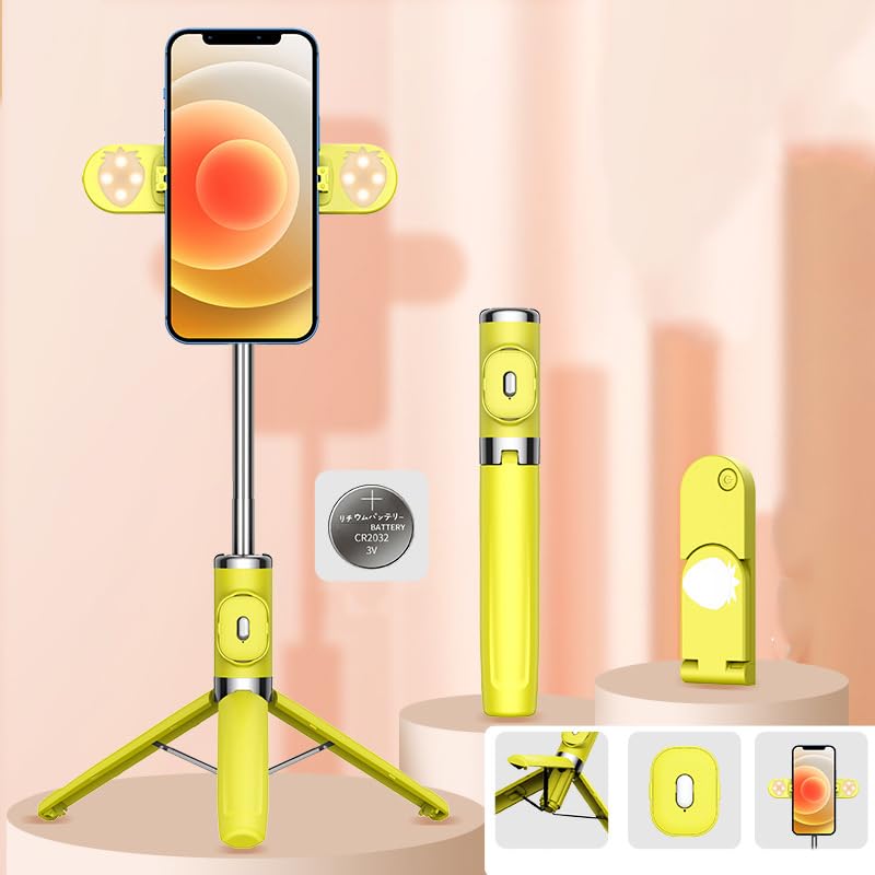 Trípode para teléfono de aluminio con luz dual y mando bluetooth amarillo de 104 cm