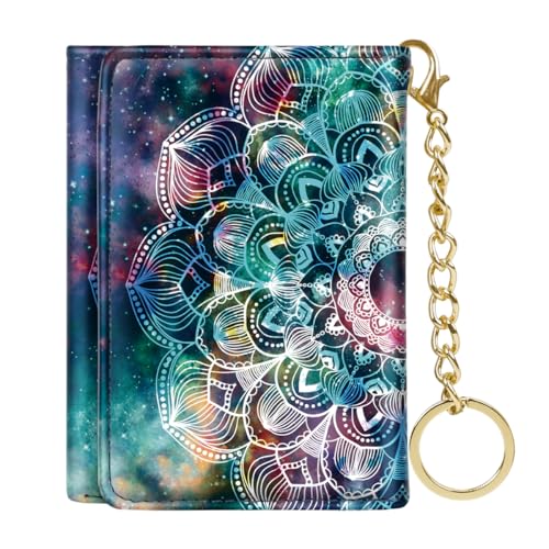Image of Trifold Womens Wallet Small Slim RFID Blocking Card Wallet Cute Credit Card Holder Leather Mini Purse with Cash Pocket 7 Card Slots ID Window, Mandala