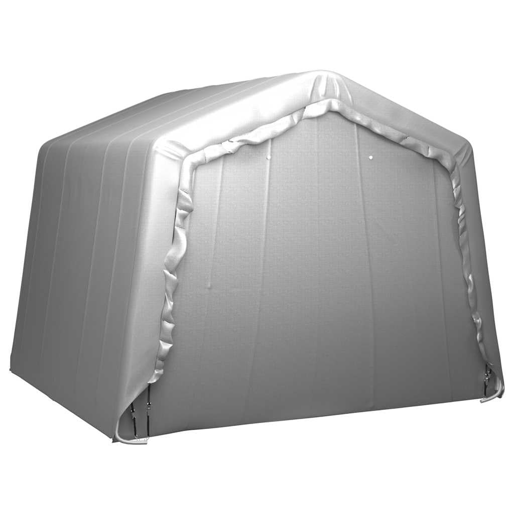 Namiot magazynowy 300 x 300 cm z polietylenu i ocynkowanej stali, szary, z otwartymi drzwiami, odporny na działanie promieni UV, do domku narzędziowego, kosiarki, roweru, schroniska, odporna