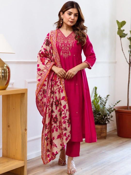 Image of KLOSIA Women Embroidery Straight Kurta and Pant Set with Dupataa