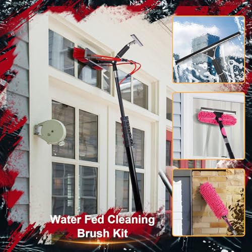 Image of 18FT Solar Panel Cleaning Brush & Squeegee Kit, Proffesional Window Washing Tool, 22in Wide Brush & 2 Dusting Brush, Water Fed Pole, Extendable Telescopic Pole for Roof Mounted Solar Panels