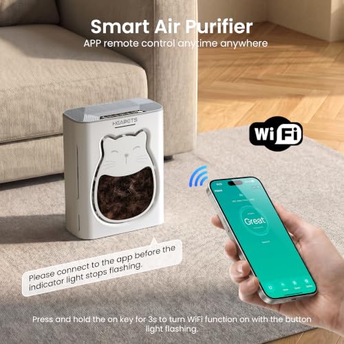Image of Pet Air Purifier for Home, H13 HEPA Washable Filter,Air Cleaner with APP&Air Quality Monitor for Pet Hair Dander Odor Allergies Pollutant Smoke Dust for Large Rooms 2200 Ft, Auto Mode,P365 White
