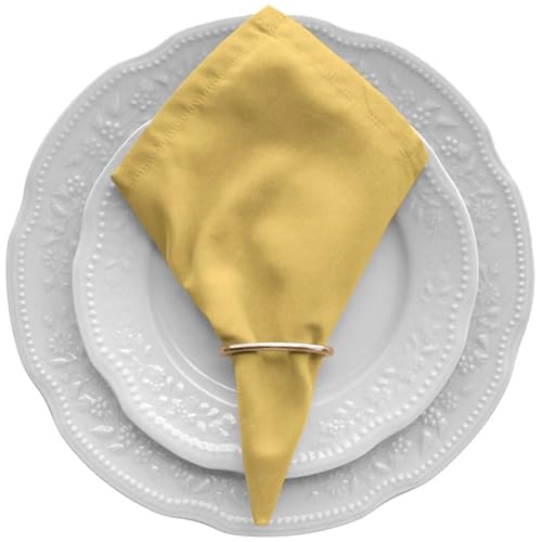 6 Guardanapos C/Anéis 30cm X 30cm Tecido Percal 180 Fios (Amarelo)