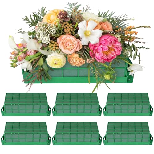 TIANSHILIHE 6PCS Floral Foam Cage Flower Foam Dry and Wet Rectangle Foam for Flower Arrangements Holders with Floral Foam for Wedding Home and Garden Decorations 11.7 X 4.6 X 3.1 Inches