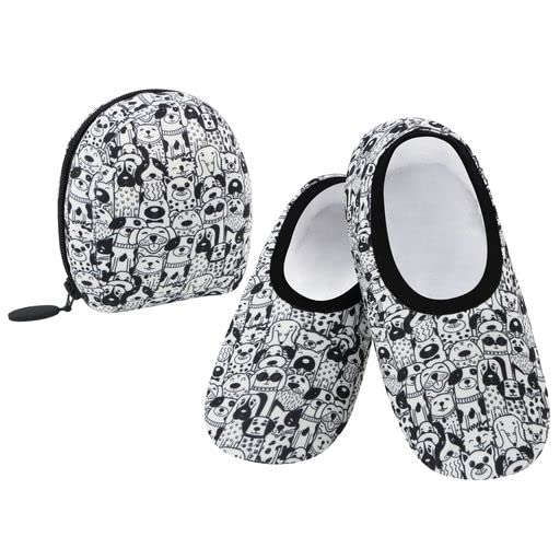 Snoozies Skinnies Packable and Foldable Travel Slippers for Women with Zipper Pouch, Soft Sherpa-Lined Slipper Socks Non-Skid