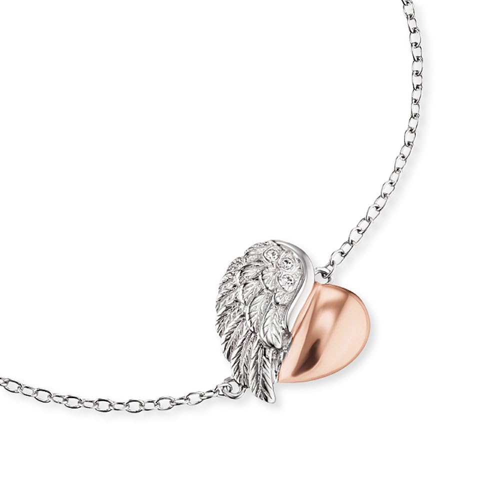 Engelsrufer Damen Armband aus Sterling Silber und Herz Flügel Anhänger - besetzt mit drei weißen Zirkonia Steinen - Karabinerverschluss - längenverstellbar - nickelfrei