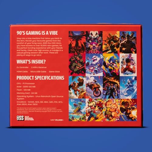 OLD SCHOOL STATION Atom Retro Gaming Console, 15000+ Games, 64GB Storage, 9 Emulators, Dual Wireless Controllers - Image 3