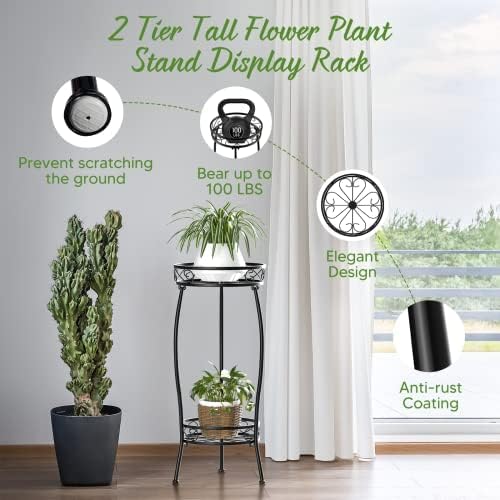 Miniatura 2 de H HOMEXIN Soporte para plantas para interiores y exteriores, soporte alto de metal de 2 niveles para macetas de 26.5" soporte para flores de