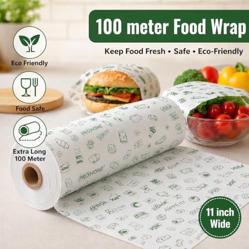 Image of PROHOME 100 Meter Food Wrapping Paper for Roti | Reusable Butter Paper Roll for Kitchen, Baking, Cooking, Packing & Serving | Non-Stick Foil Paper for Food Wrap