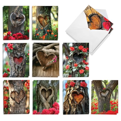 Image of The Best Card Company 20 Assorted Blank Notecards Box Set 4 x 5.12 Inch with Envelopes (10 Designs, 2 Each) Heartful Trees AM10542OCB-B2x10