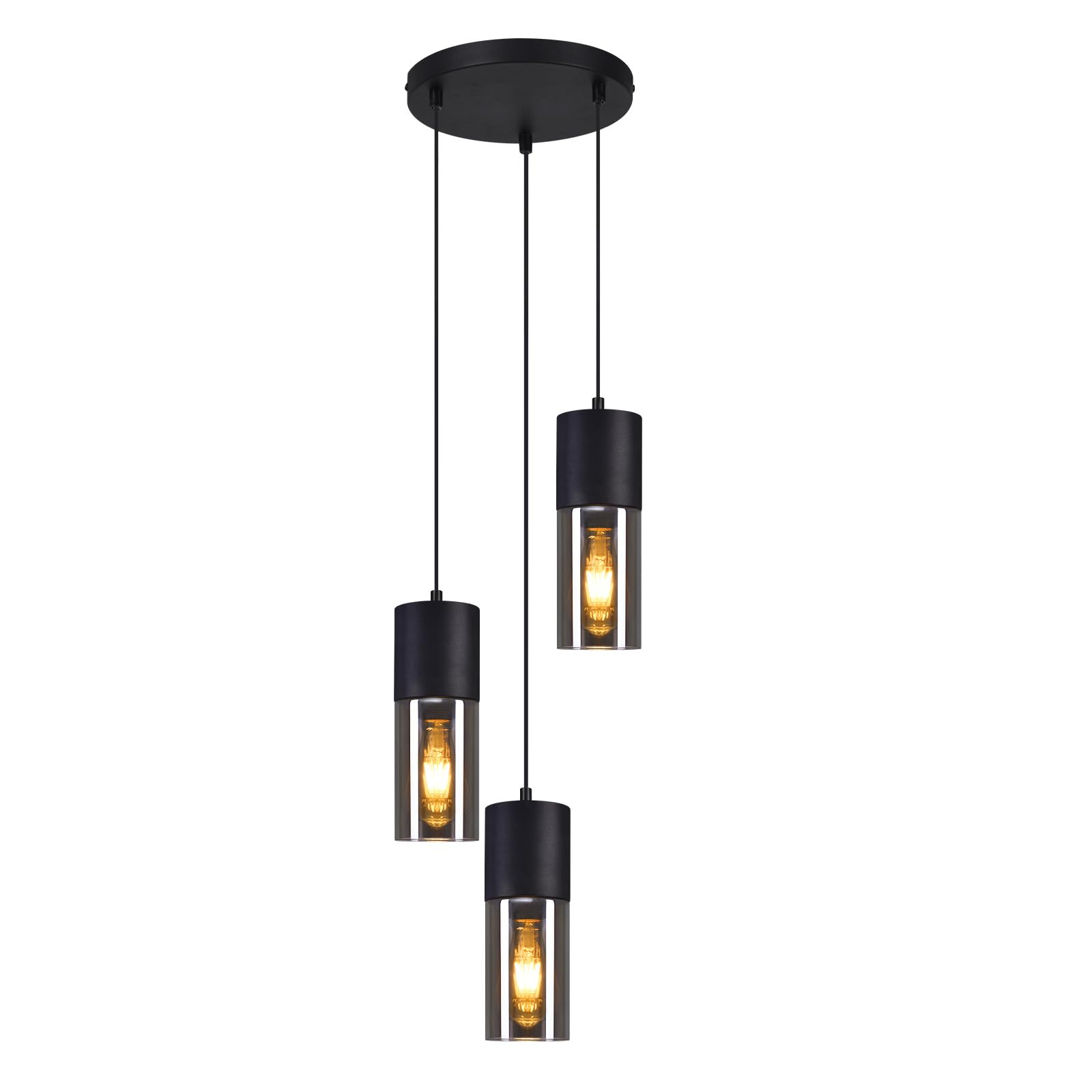 Lichtmaler Kristallen Plafondlamp - Zwarte Keukeneiland Hanglamp Keuken Hanglamp E27 Vintage Industrieel Hanglampje voor Eetkamer Keuken Woonkamer Slaapkamer, Bar Basis