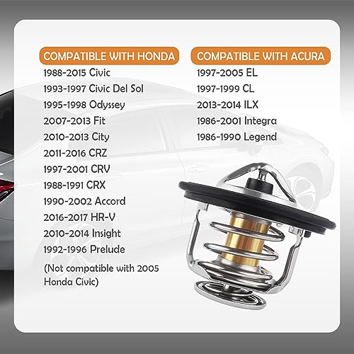 Image of Thermostat for Car,Heavy Duty Engine Coolant Thermostat Compatible with Honda Civic Accord Acura EL CL,Automotive Replacement Engine Thermostats OEM#19301-PAA-306,19301-RNA-315