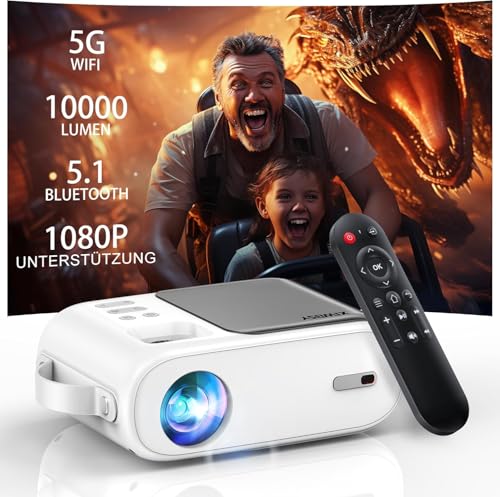 Beamer, XIWBSY 10000 Lumen Mini Beamer 1080P Unterstützt, 5G WiFi LED Heimkino Portable Beamer Klein, Beamer Bluetooth Kompatibel mit TV...