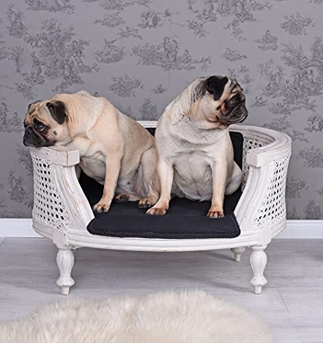 PALAZZO INT Barock Hundebett „Marie Antoinette“ | Handgearbeitetes Hundesofa aus Holz mit Patina | Luxusmöbel für kleine Hunde wie Mops, Bully & Co. | Maße ca. 70×47×40 cm