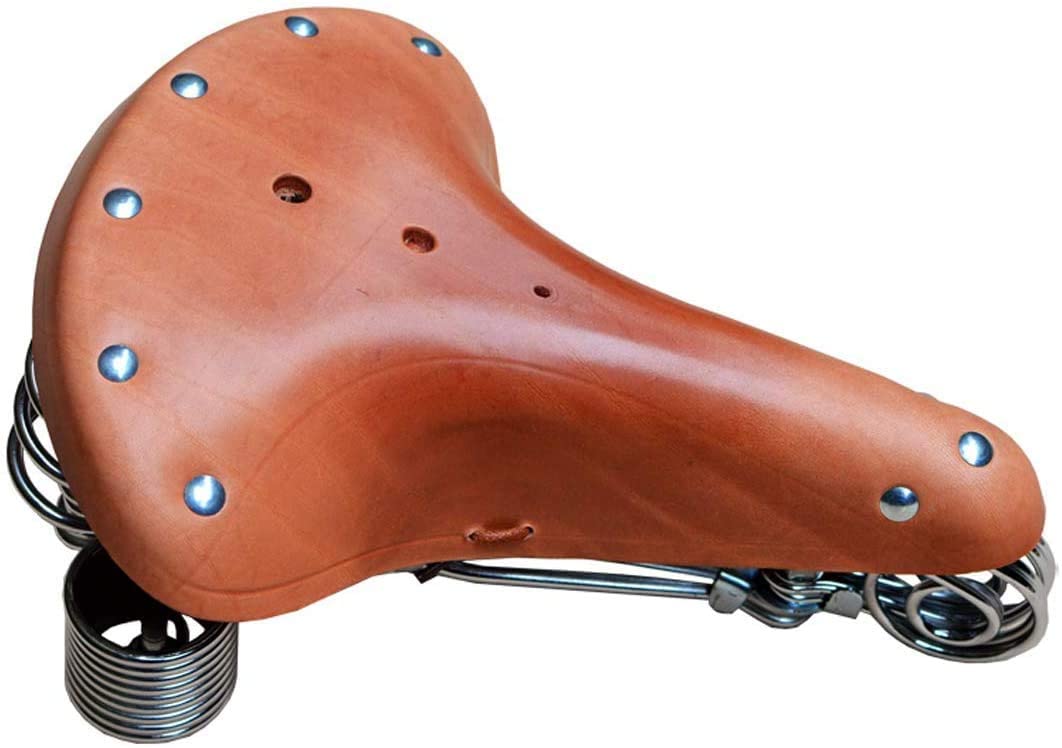 Vintage Fahrradsattel aus Leder, City- und Touring-Ausführung mit Federung, Upgrade auf 4 Federn, Klemme und Niete