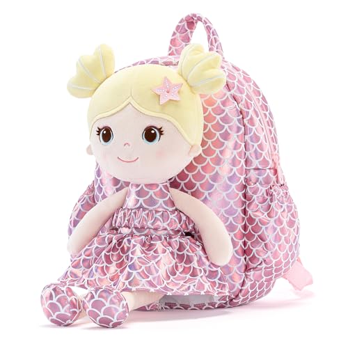 Lazada Toddler Backpack - Baby Girl Gifts Plush Doll Dress Backpack - Fashion Girls Tina Fish Scale Series - Pink 11 Inches