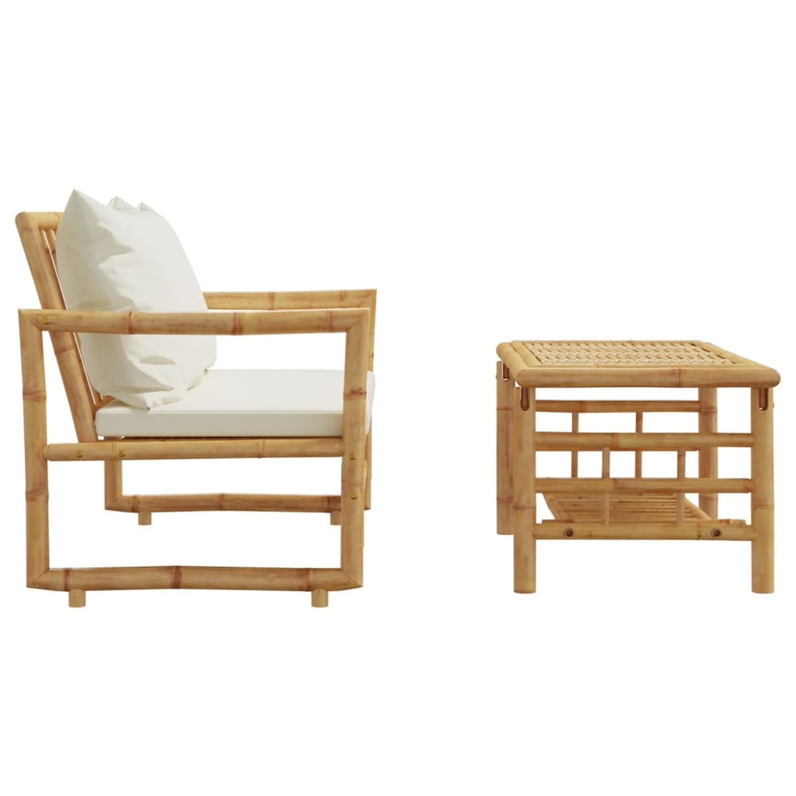 Homgoday Set da Giardino in BAMB¨´ con Tavolo e Divano a 2 Posti, Cuscini Sfoderabili e Lavabili, Bianco Crema, Capacit¨¤ di Carico 110 kg per Posto, Ideale per Esterni
