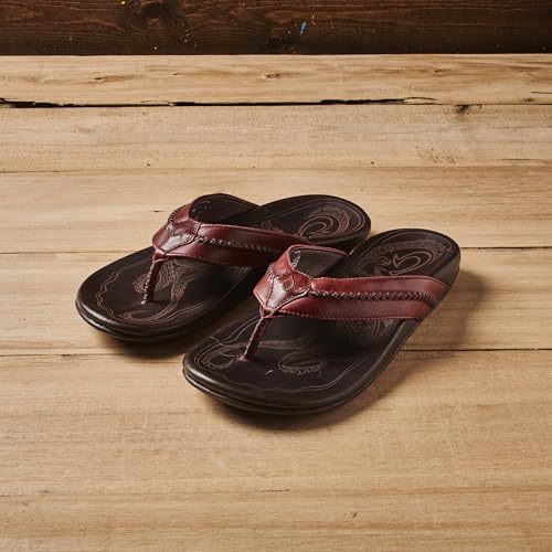 Image of OluKai Mea Ola Men's Leather Beach Sandals, Soft & Durable Flip Flops | Arch Support & Comfort Fit, Enhanced Grip & Traction