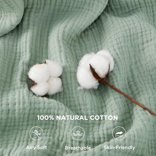 Bedsure 100% Cotton Muslin Throw Blanket Large 50x70 Inches - 4-Layer Breathable and Lightweight Thin Soft Summer Gauze Muslin Blankets for Adults, Sage Green, Boho Cotton Throw for Couch