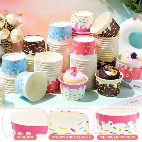 Image of Zopeal 120 Pcs 9oz Ice Cream Bowls Bulk Dessert Ice Cream Cups Paper Treats Sundae Cups Disposable Birthday Party Decorations for Hot Cold Food Soup Yogurt Cupcakes Supplies(Cute Style)