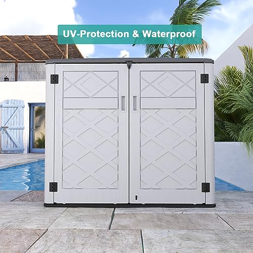 Image of KINYING Horizontal Outdoor Storage Shed,47 Cu.ft Resin Outdoor Storage Cabinet Waterproof for Garden /Patio /Backyards