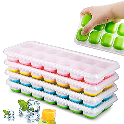 冰块托盘，一套 4 个带盖冰块模具，14 个硅胶冰块托盘，经 LFGB 认证且不含 BPA