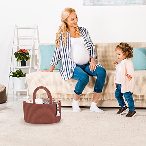 Image of XUANGUO Cotton Rope Baby Diaper Caddy Organizer Basket with handles Rust