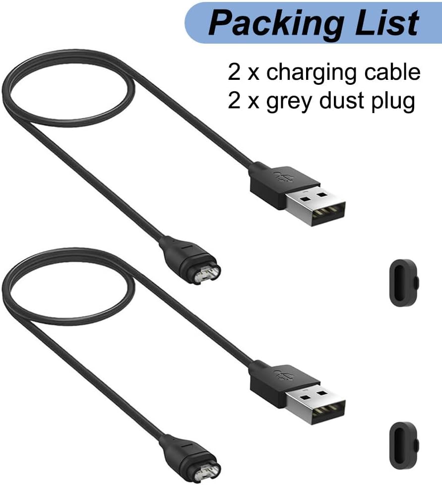 Charger for Garmin Vivoactive 6/5/4/4s/3, Replacement USB Charging Cable with Black Dust Plug for Garmin Watch (2Pack)