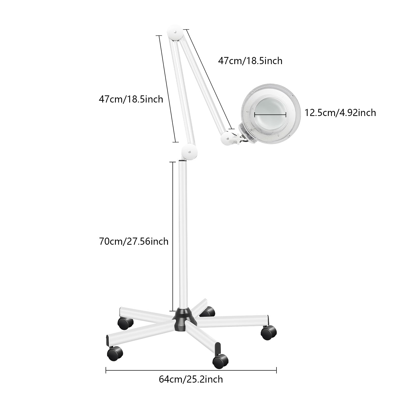 Lampe loupe LED Professionnelle, Lampe Loupe sur Pied à roulettes LED 5X, Lampe Esthetique, Bras Pivotant Mobile 470 Mm, Poste De Travailpour Salon de Beauté, Coiffure Base Mobile À 5 roulettes