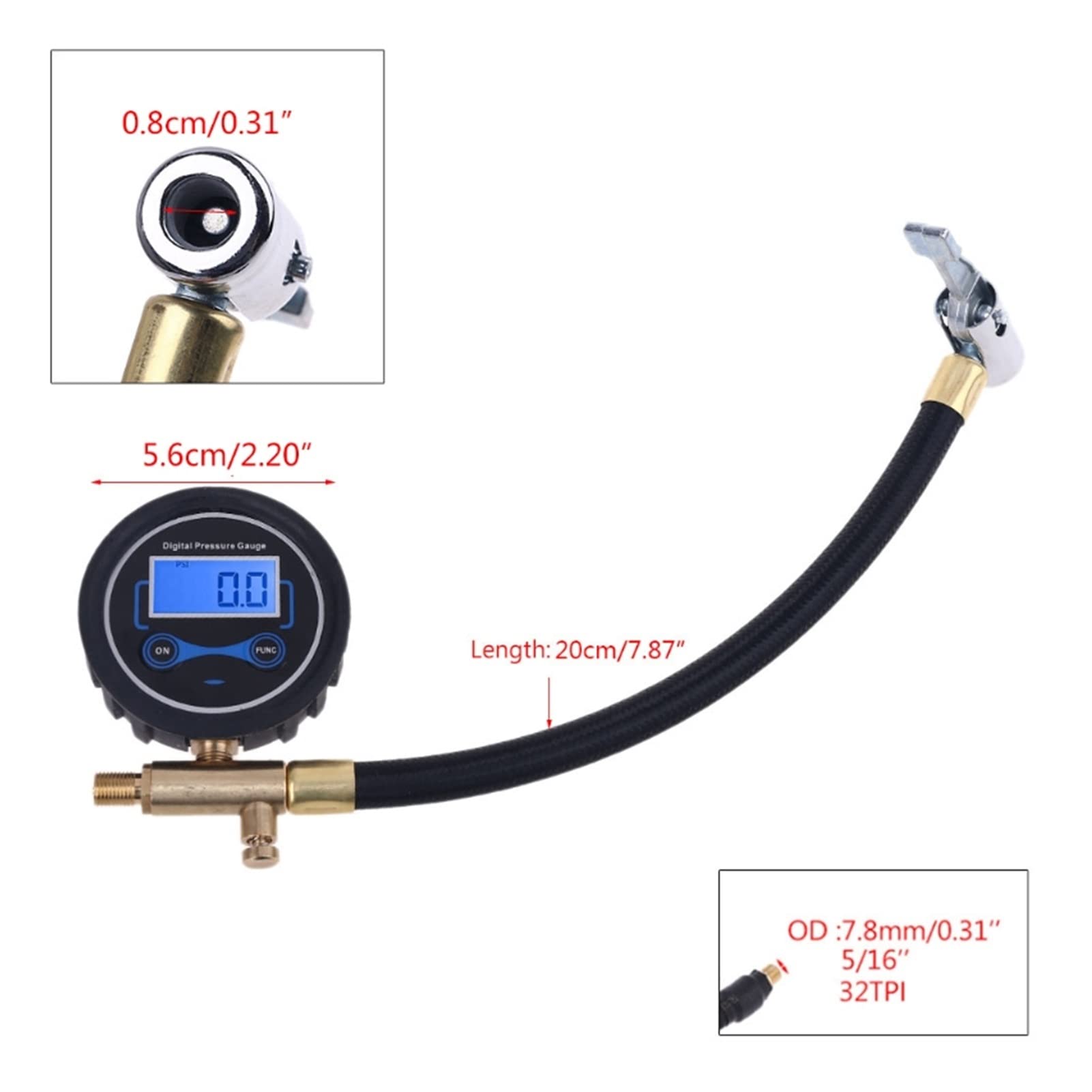 Manómetro Digital para neumáticos, manómetro, compresor de Aire para neumáticos de Motocicletas y automóviles, Manguera de Tubo de inflado de 200PSI con deflación