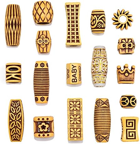 NAISKA 18PCS Hair Tube Beads Wooden Color Hair Beads Beard Beads Dreadlocks Beads DIY Hair Braid Accessories Hair Cuffs Clips Rings Hair Jewelry for Men and Women Braids Dreadlocks Accessories
