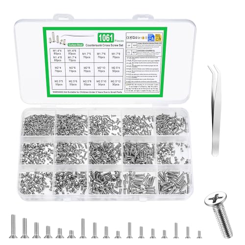 1061 Pcs Argent Mini vis pour Ordinateur Portable, vis à Tête Fraisée Cruciforme, Vis à Tête Plate de Réparation pour électronique PC SSD, Micro...