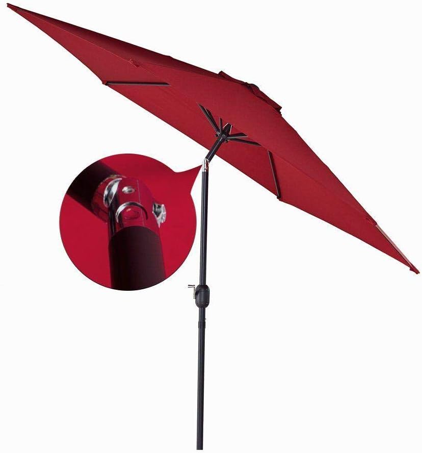 9 FT Outdoor Umbrella with Push Button Tilt and Crank for Market, Backyard, Pool, Garden, Deck, 8 Ribs, (Wine Red)