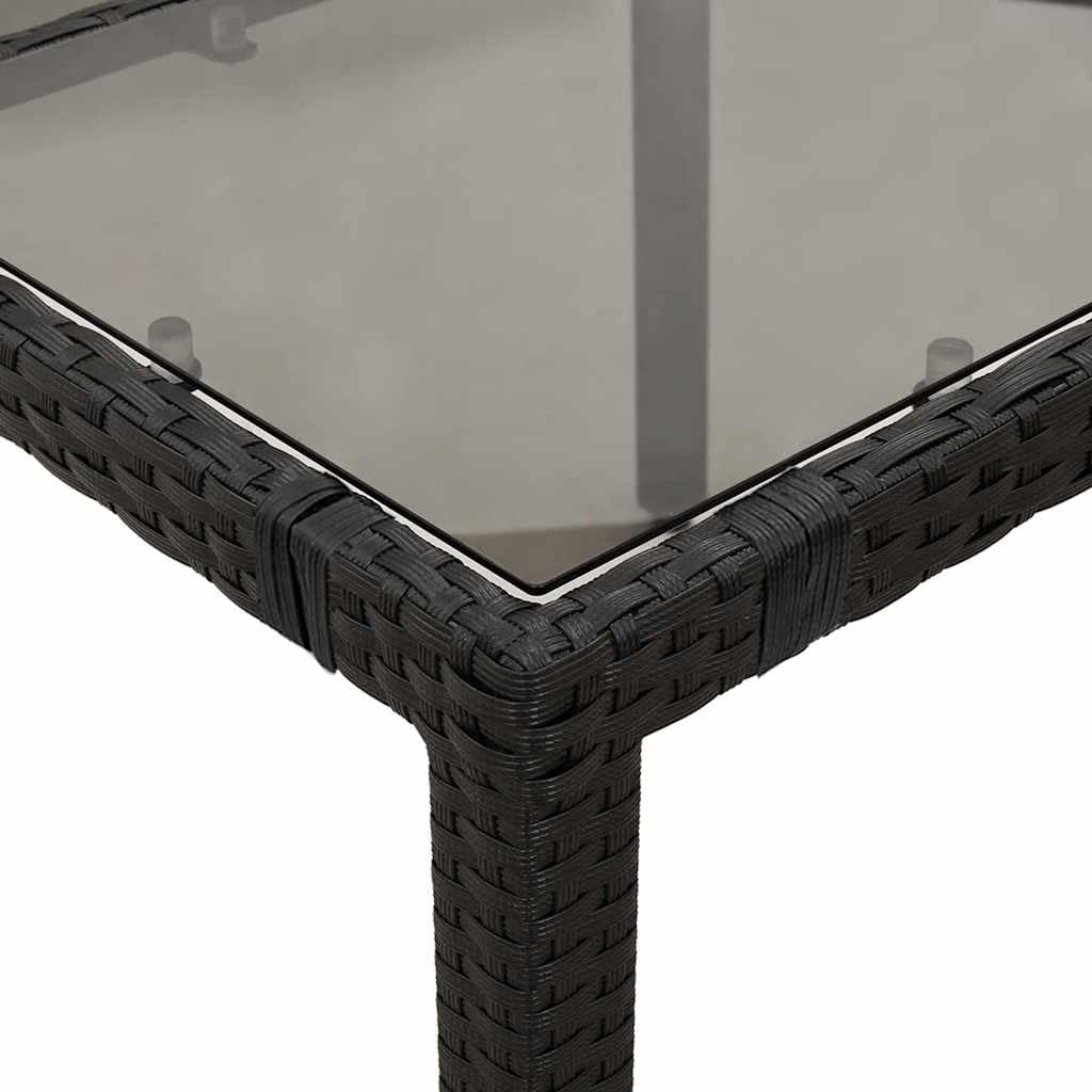 Poly Rattan stół ogrodowy ze szklanym blatem, czarny, 190 x 90 x 75 cm, stół do jadalni do ogrodu, na taras, stabilna rama stalowa malowana proszkowo, łatwe w pielęgnacji szkło hartowane
