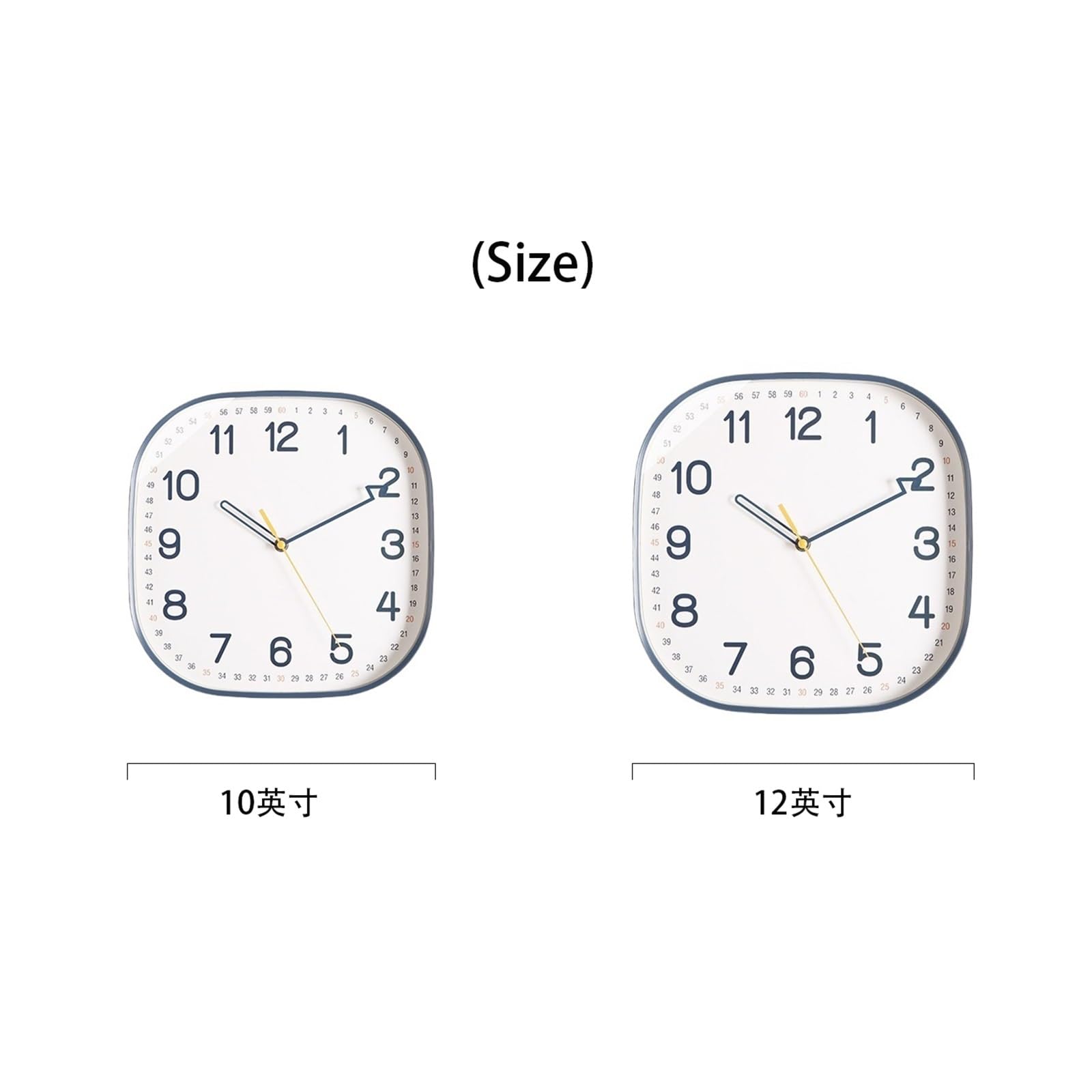 Reloj de pared cuadrado silencioso con marco azul, alimentado por pilas. Combine y combine libremente péndulos de pared(10 pulgadas)