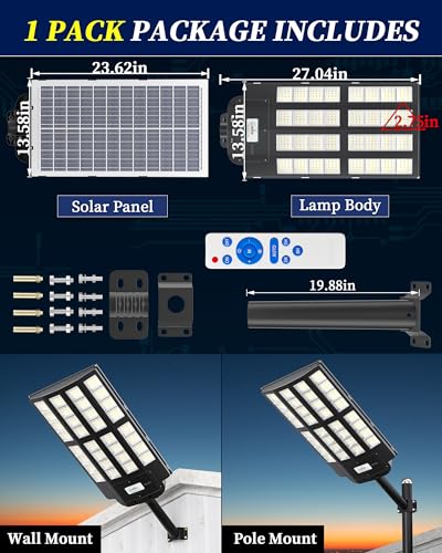 Image of Gefolly SL-5500W Solar Street Lights Outdoor, 550000LM Commercial Parking Lot Light, 6500K Dusk to Dawn IP67 Security Flood Lights Motion Sensor Led Lamp for Basketball Court, Road, Yard